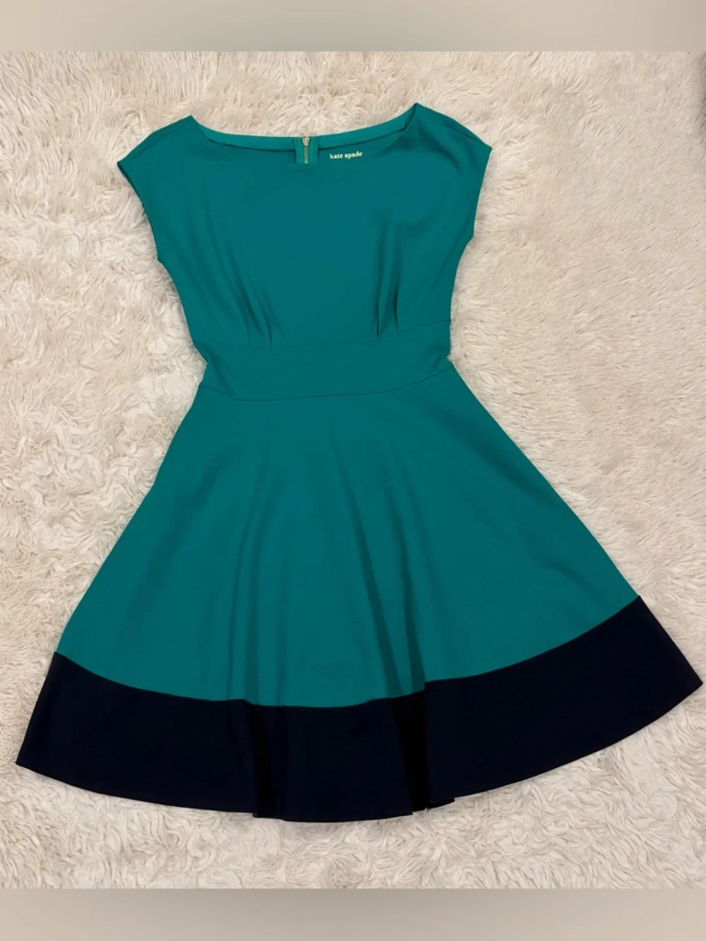 Kate Spade Colorblock Ponte Fiorella Dress Small Emerald‎ Green Navy Fit & Flare